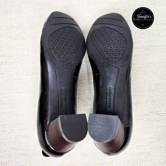 Rockport Dark Brown NWOT Patent Leather Slip On Block Heel Pumps Size 7W - Picture 11 of 13